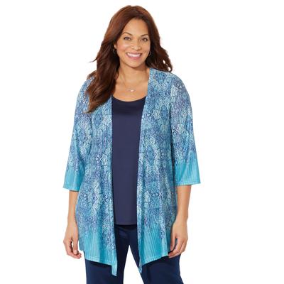 Plus Size Women's Harmony Knit Herringbone Cardigan by Catherines in Waterfall Tapestry Border (Size 2X)