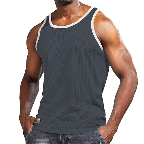 Herren Fitness-Tanktop Basketball Trikot Klassisch Netz Ärmellos Singulett Sportlich Athleisure Sommer Einfarbig Schnelltrocknend Weich Feuchtigkeitsableitend Atmungsaktiv Fitnesstraining Basketball Image