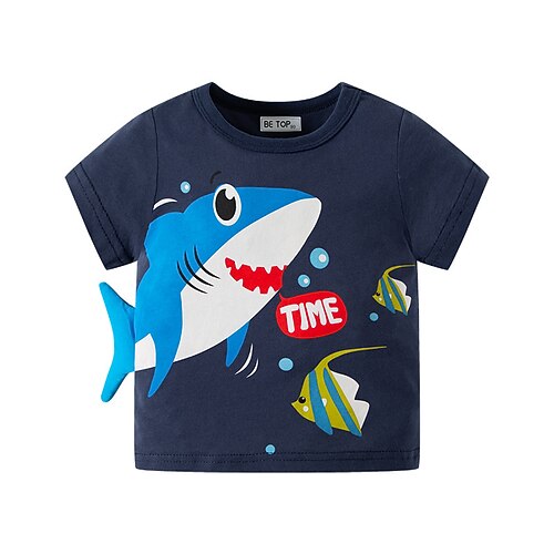 Kinder 3D Graphic Hai T-Shirt Kurzarm Sommer Modisch Basic kinderkleidung 4-8 Jahre Rundhalsausschnitt Outdoor Casual Täglich Regular Fit Image