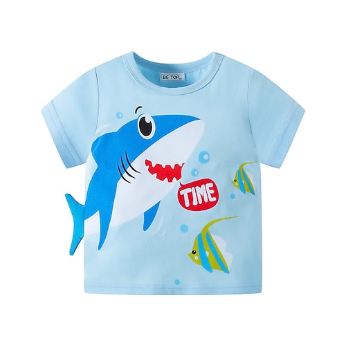 Kinder 3D Graphic Hai T-Shirt Kurzarm Sommer Modisch Basic kinderkleidung 4-8 Jahre Rundhalsausschnitt Outdoor Casual Täglich Regular Fit Image