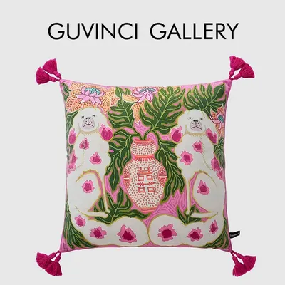 Guvinci rosa Löwe Hund dekorative Kissen bezug Chinoiserie Stil Luxus mystische Tiere drucken Kunst Image