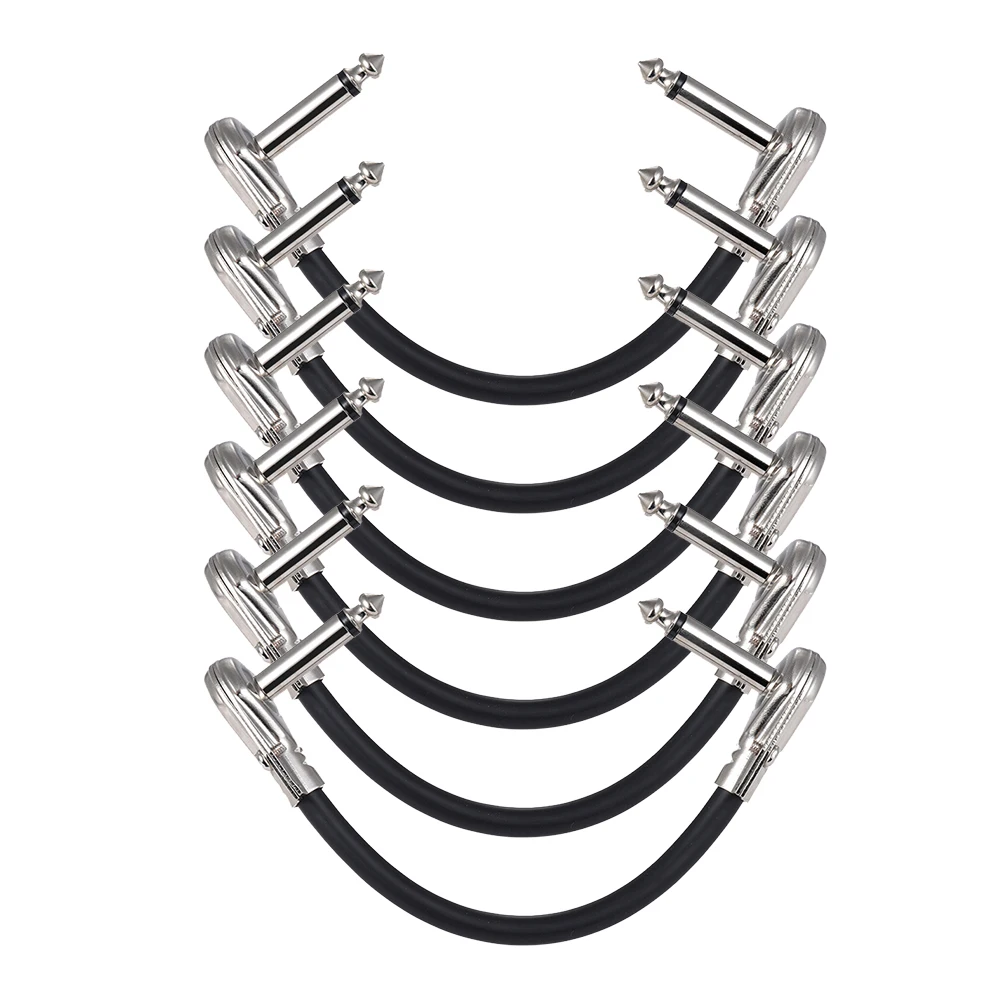 3 Packungen/6 Packungen 15cm/30cm Gitarren effekt pedal Instrument Patchkabel 1/4 Silber rechtwinkliger Stecker schwarze PVC-Jacke Image