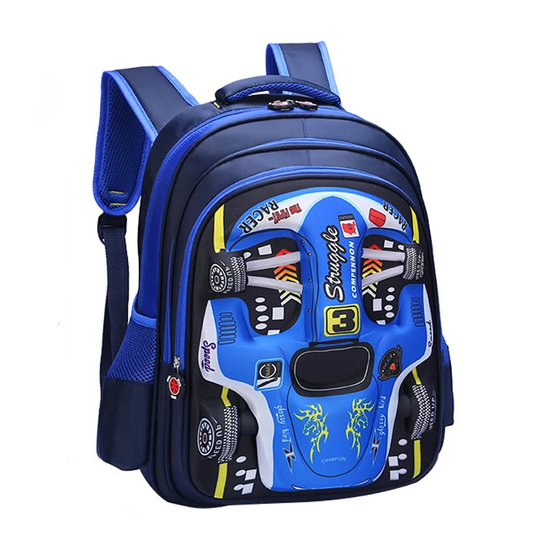 Sac à dos FashionCartoon Racing 3D pour enfants, bleu, vert, rouge, maternelle, sac d'école primaire, sac à dos étudiant, garçon, fille, enfants, 3 à 16 ans