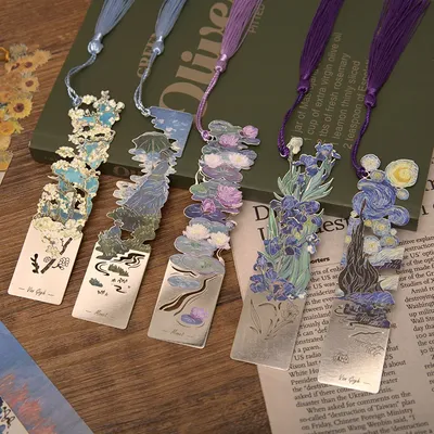 Aesthetic Book Page Clip Floral Painting Metal Bookmark Hollow Metal Book Accessories Student