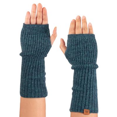 Peacock Epoch,'Knit Alpaca and Wool Blend Fingerless Mitts in Peacock Green'