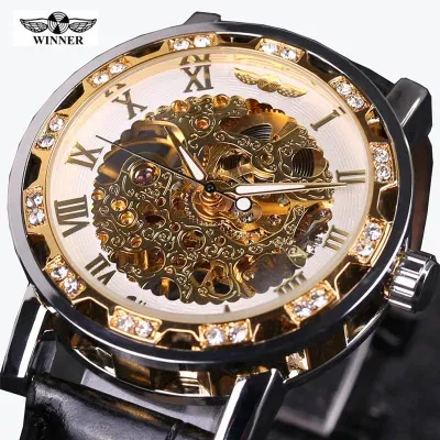 GEWINNER Marke Leder Mechanische Uhr Herren Uhren Wasserdicht Skeleton Business Männer Uhr Luxus