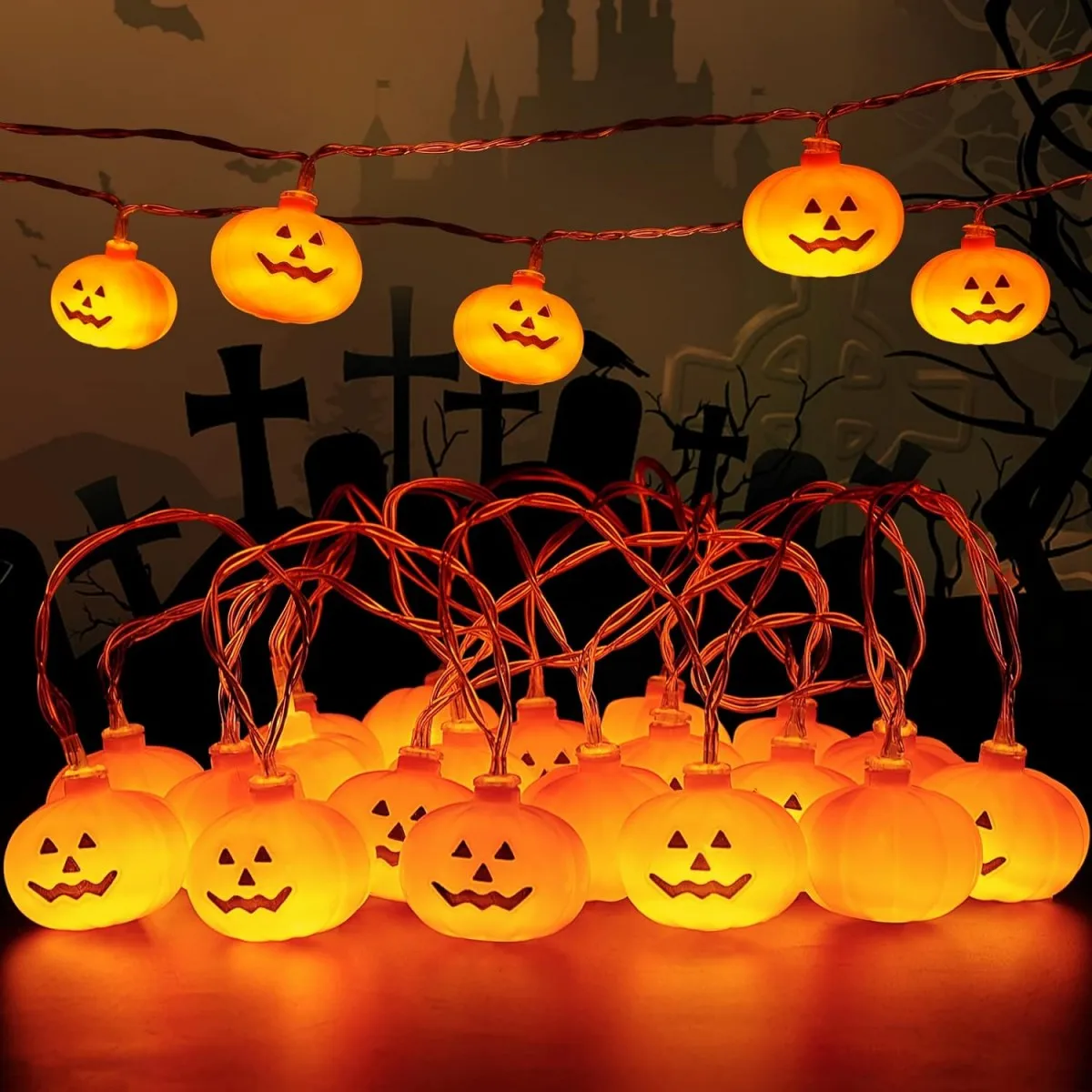 1pc 10/20 LED Halloween 3D Kürbis Lichterketten Batterie Betrieben Kürbis Fee Atmosphäre Lichter Geeignet Für Halloween Dekor