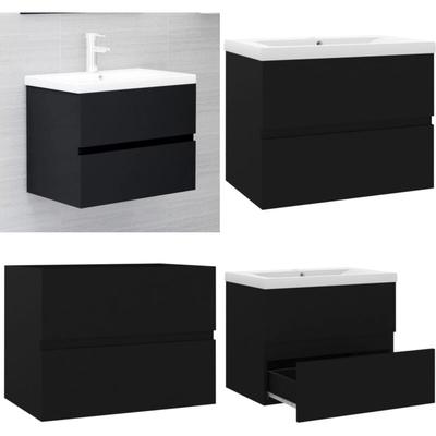 Vidaxl - Waschbeckenunterschrank mit Einbaubecken Schwarz Holzwerkstoff - Waschbeckenunterschrank Image