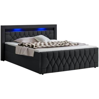 Juskys - Boxspringbett Leona 140x200 cm - Bett mit led Beleuchtung, Topper & H4 Federkern Matratzen Image
