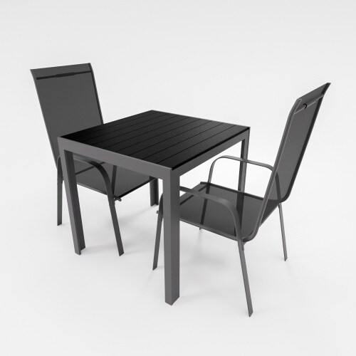 Lex Gartenmöbel Set Alu Tisch 3-tlg. 2x Stapelsessel Essgruppe Gartenset Sitzgruppe schwarz : Schwarz Image