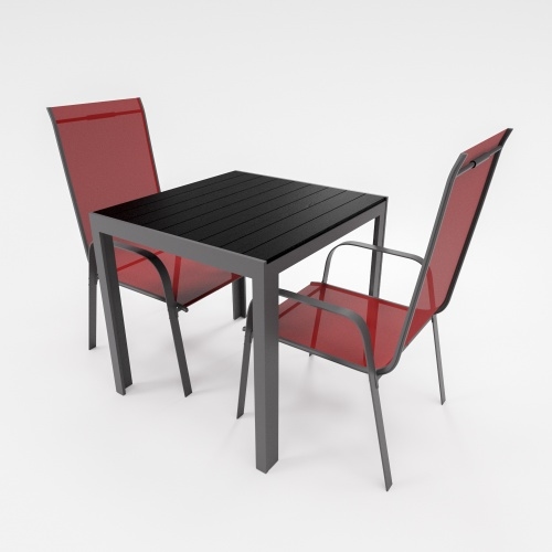 Lex Gartenmöbel Set Alu Tisch 3-tlg. 2x Stapelsessel Essgruppe Gartenset Sitzgruppe burgundrot : Burgundrot Image
