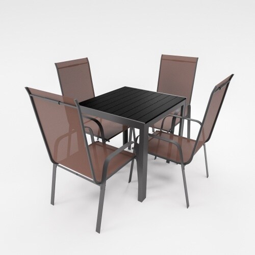 Lex Gartenmöbel Set Alu Tisch 5-tlg. 4x Stapelsessel Essgruppe schokobraun Gartenset Sitzgruppe : Schokobraun Image