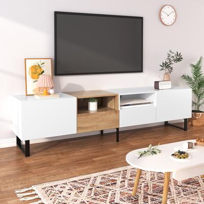 Modern TV with 2 Cabinets& Open Storage Compartment,Color-matching Media Console Table for TVs up to 85''