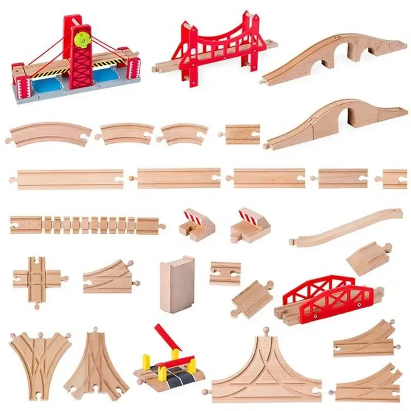 DIY Kinder Holz Eisenbahn Gleis Zubehör Spielzeug Cross Track Eisenbahn Spielzeug Kompatibel Alle Track für Kinder Jungen & Mädchen Geschenke
