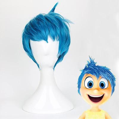 Movie Inside Out Joy Wig Short Blue Heat Resistant Hair Cosplay Costume Wigs