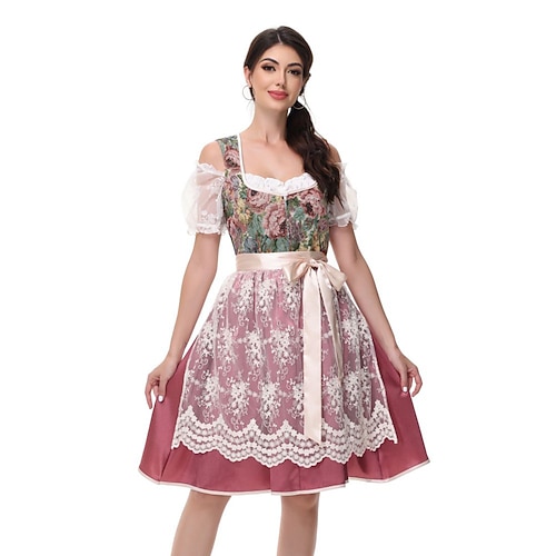 Damen Karneval Oktoberfest Bier Kostüm Dirndl Trachtenkleider Magd Deutscher München Wiesn Traditioneller Stil Stoffkleid für das Oktoberfest Image