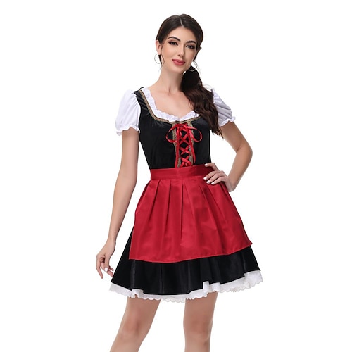Oktoberfest Kleid Dirndl Trachtenkleider Dienstmädchen Deutsch München Wiesn Damen Stoff im traditionellen Stil Kleid Schürze Image