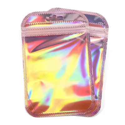 50pcs/lot Pink Laser Ziplock Bags Reusable Plastic Transparent Bags for Jewelry Packaging Cosmetic