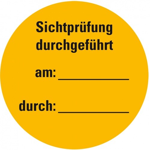 König Werbeanlagen Dreifke® Aufkleber I Plakette Sichtprüfung durchgeführt..., gelb, Dokumentenfolie, Ø 30mm, 18/Bogen Image