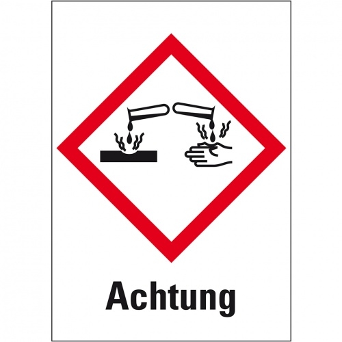 König Werbeanlagen Dreifke® Aufkleber I Gefahrensymbol Ätzwirkung GHS 05, Achtung, Folie, 74x105mm, GHS-Verordnung Image