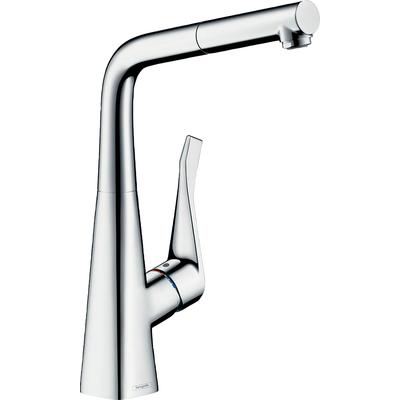 Küchenarmatur HANSGROHE "Metris M71", silber (chrom), H:356cm T:26,3cm, Armaturen, 320 Ausziehauslauf 1 Strahlart, chrom