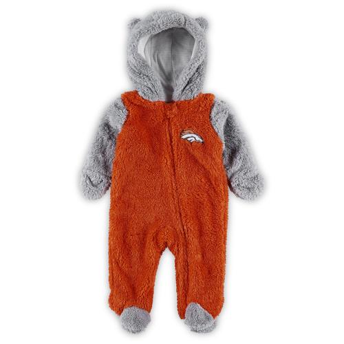 Orange/Grauer Denver Broncos Game Nap Teddy-Fleece-Schlafanzug für Neugeborene und Kleinkinder mit durchgehendem Reißverschluss