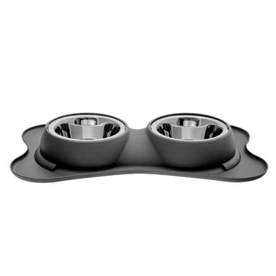 IH Casa Decor Bone Shaped Anti Spillage Double Pet Bowl Gray