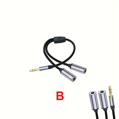 TEMU Gilded 3.5mm Jack Microphone Headset Audio Splitter Cable 2 In 1 Male To Female Mic Y Splitter Aux Cable Headset Adapter For Computer Stereo Plug Adapter Image