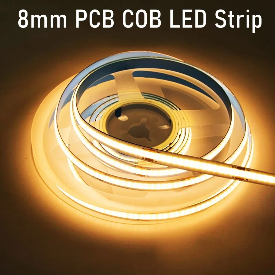 Striscia LED COB 12V 24V 320 480 LED, Nastro Flessibile ad Alta Densità, Illuminazione Lineare Bianco Caldo Naturale, PCB 8mm, 0.5m 1m 2m 4m 5m 10m
