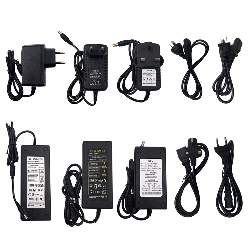 Adattatore di Alimentazione DC con Spina EU/US/UK/AU 5V 12V 24V 1A 2A 3A 4A 5A 6A 7A 8A 10A Trasformatore da AC 110V 220V a DC 12V 24V Alimentatore LED