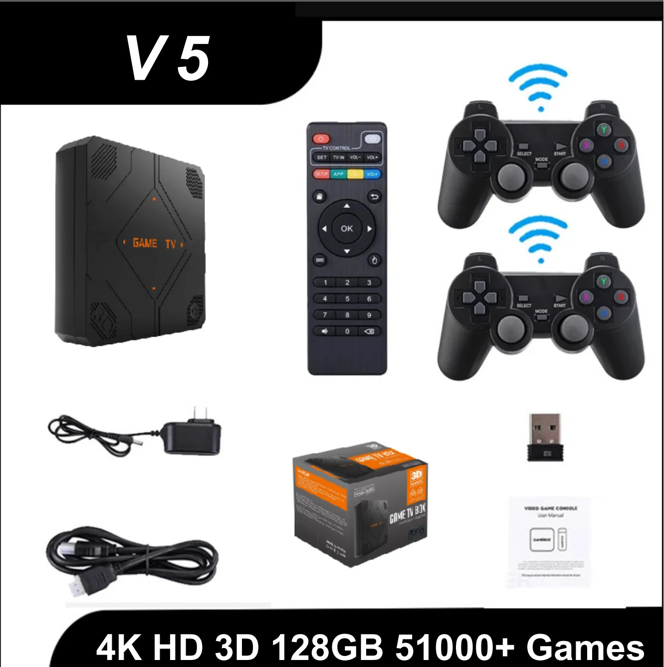 Console per videogiochi V5 Uscita HDMI 64G Costruito in 45000 giochi retrò Controller wireless a latenza ultra bassa TV Box regalo