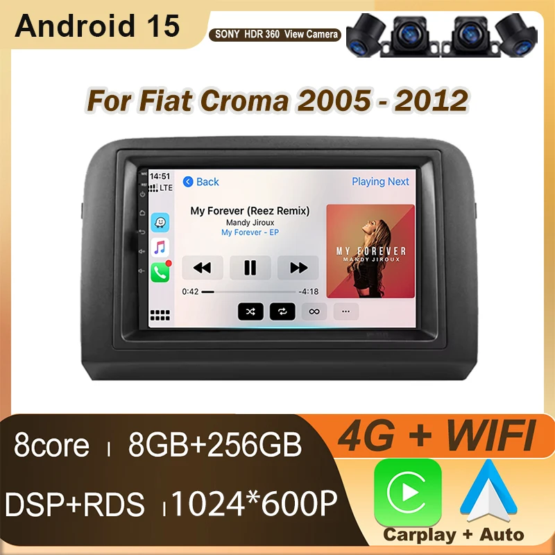 Autoradio Per Fiat Croma 2005 -2012 Carplay Android Auto Stereo Lettore Multimediale di Navigazione GPS 4G Lte 5G WIFI Unità Principale Della Macchina Fotografica
