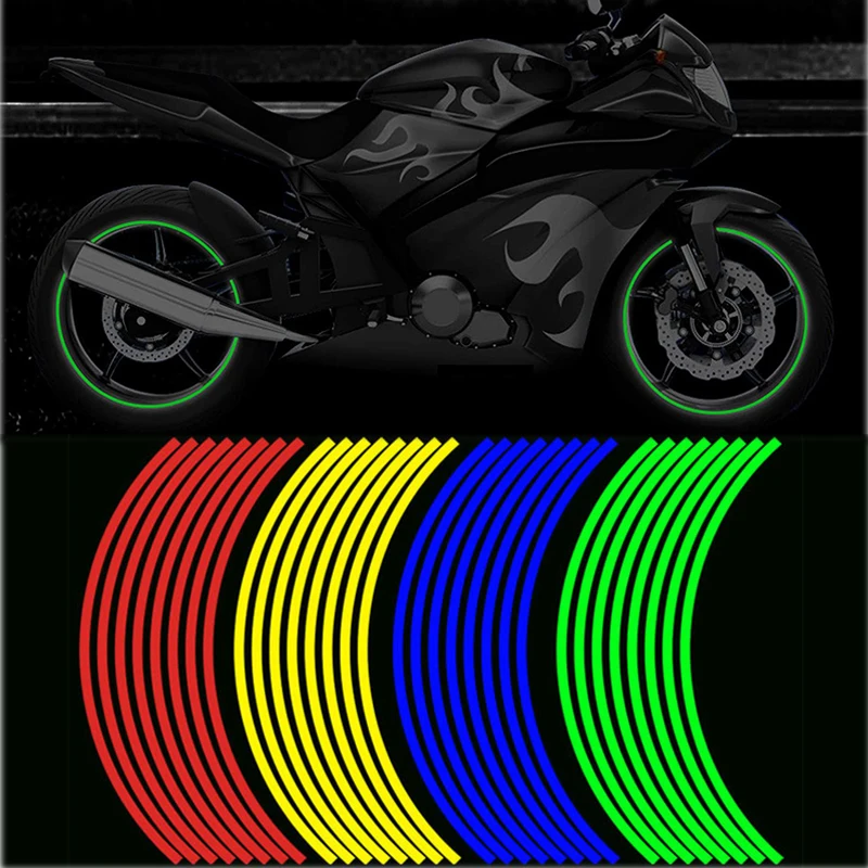 16 pezzi adesivi per ruote moto strisce riflettenti 17 "18" adesivo nastro riflettente nastro per cerchioni impermeabile decalcomanie per pneumatici bici scooter