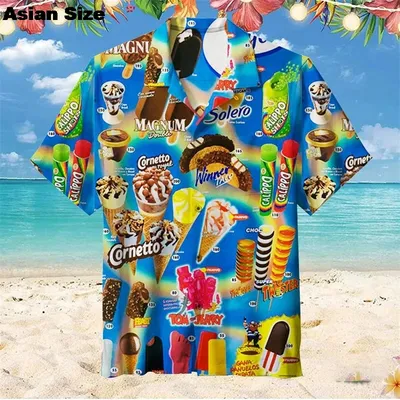 2025 Hawaiian Shirt For Men Summer Cold Ice Cream Short Sleeve Shirt Tops Casual Popsicle Blouses Icecream Female Button Clothes