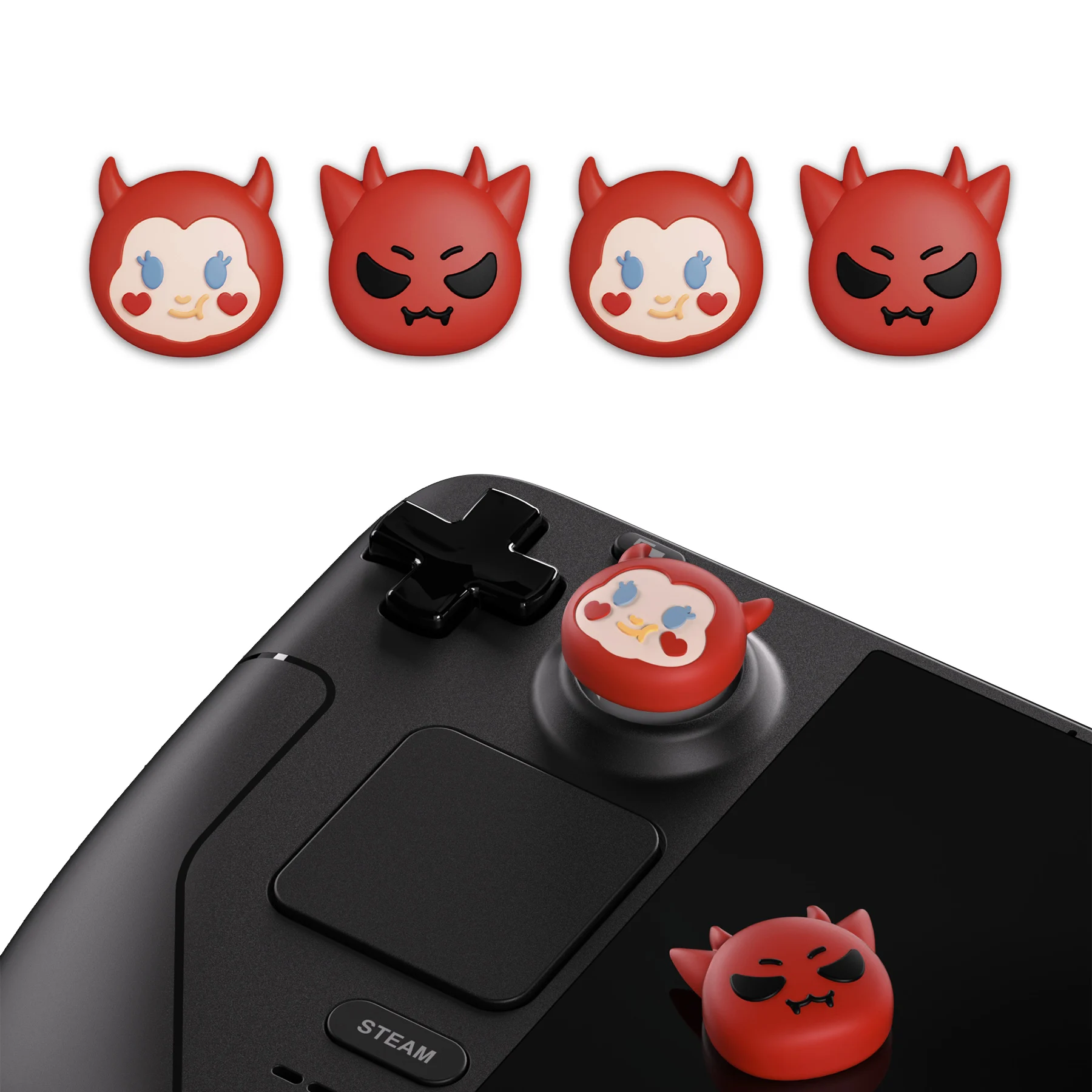 PlayVital Cute Thumb Grip Caps for Steam Deck LCD & OLED,Thumbsticks Grips Joystick for PS Portal Remote Player - Little Devils