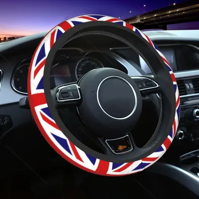 UK Flag Car Steering Wheel Cover United Kingdom Union Jack Red Stretchy Soft Car Accessories Interior Decor Universal 15 Inch