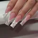 24 pezzi di unghie finte a farfalla bianca, perle lunghe a bara da balletto con design francese, unghie finte indossabili, copertura completa, stampa sulle punte delle unghie