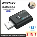 Trasmettitore ricevitore audio USB Bluetooth 5.0 2 in 1 Adattatore wireless per musica stereo AUX da 3,5 mm con microfono per kit per auto Altoparlante TV PC