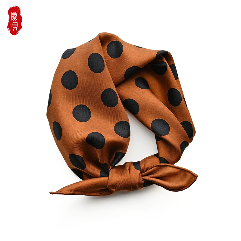 Sciarpa di seta naturale a pois retrò marrone donna 100% sciarpe di twill di seta reale 50cm piccola fascia quadrata avvolgere regalo per donna o ragazza