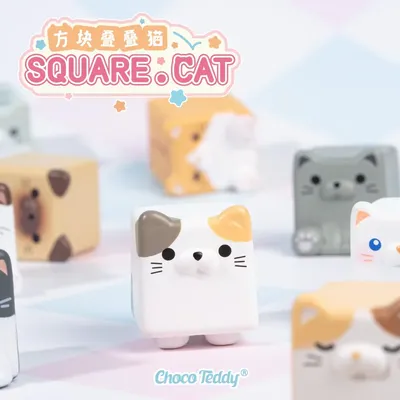 Square Cat Series Mini Blind Bag Anime Pvc Original Figure Collection Model Desktop Ornaments Doll