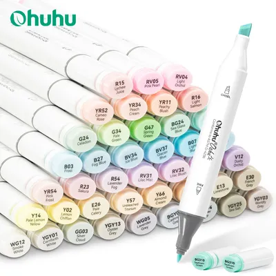 Ohuhu Oahu 48 Pastel Colors Marker Pen Set Alcohol Art Markers Dual Tips Felt Pen Sketching Drawing Graffiti Manga School Art