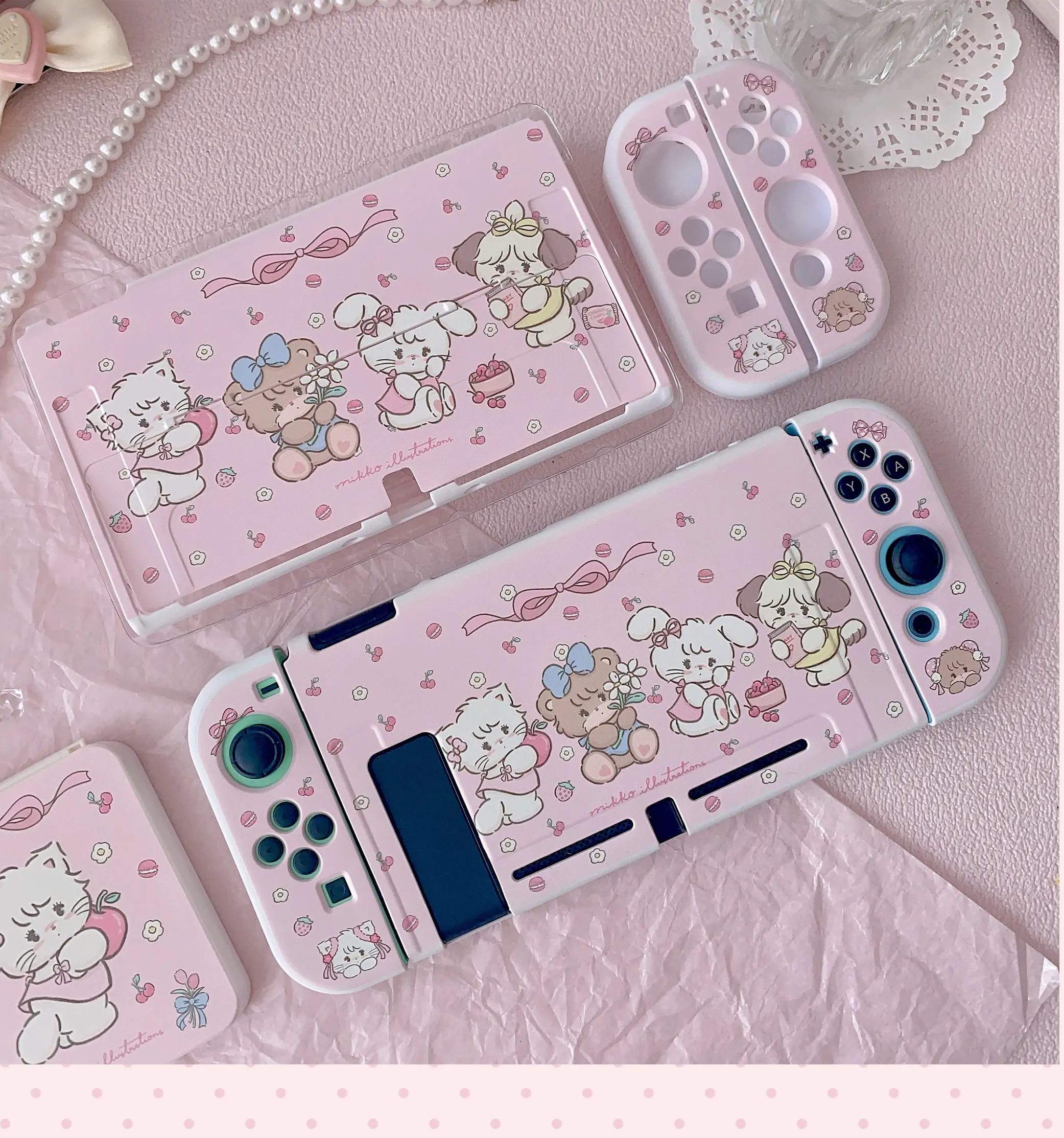 Nintendo Switch OLED Case Kawaii Funda Cover Pink Dockable Protective Shell For Nintendo Switch Controller Joy-Con