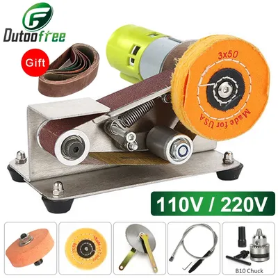 Multifunctional Mini Electric Belt Sander DIY Cutter Edges Sharpener Adjustable Speed Polisher Machine 10PCS Belt 110V/220V