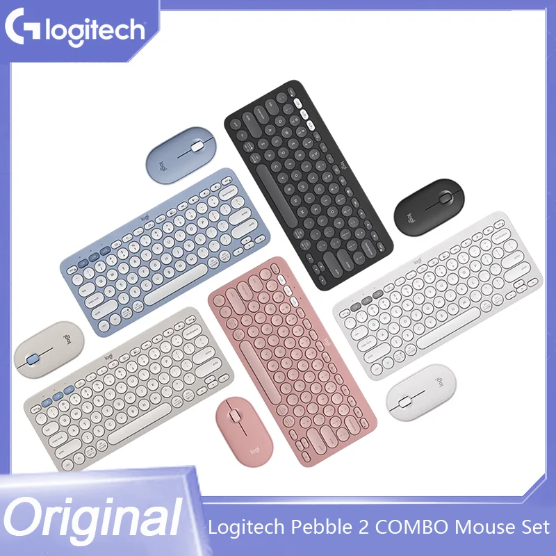 Logitech PEBBLE 2 COMBO Wireless Keyboard Mouse Combos Set Home Office Quiet Mouse Keyboard For Windows Pad Android IOS