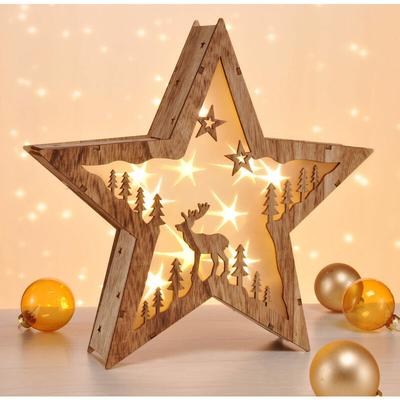 Led Weihnachtsstern aus Holz 30 cm - Rentier - Deko Aufsteller warm weiß beleuchtet - Weihnachten Image