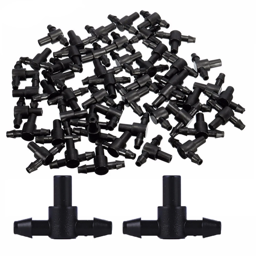 50-teilige Garten wasser anschlüsse mit Widerhaken Dreiwege-T-Stücke zum Anschluss von 4/7-mm-Schlauch-6-mm-Düsenkopf-Bewässerungssystem-Rohrverschraubungen Image