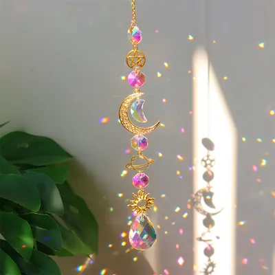 Suncatcher Kristall Wind Chime Sterne Mond Diamant Hängen Prismen Licht Catcher Regenbogen Chaser Schmuck Anhänger Home Garten Decor