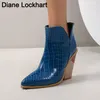 Motorrad Western Cowboy Stiefel Frauen PU Leder Keile High Heels slip auf Cowgirl Booties Ankle botas frauen Schuhe Gelb blau