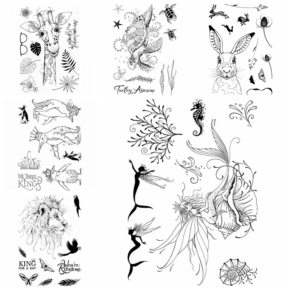 Giraffe Kaninchen Löwe Kaninchen Meeres schildkröte Meerjungfrau klare transparente Briefmarken für DIY Scrap booking Ostertag Papier karte Handwerk Image