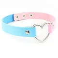 Collier ras du cou coeur en cuir PU pour femme, rose, bleu, colliers de déclaration de la